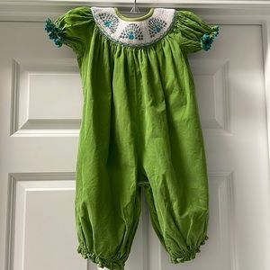 Castles and Crowns peacock smocked bubble romper size 18 months
